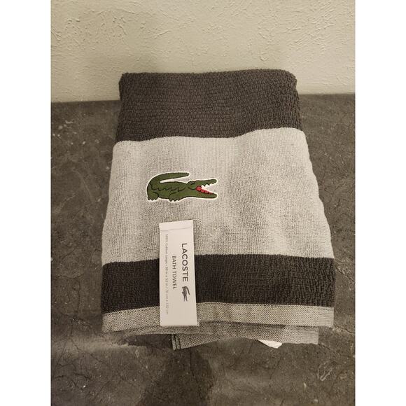 NWT Lacoste Bath Pool Towel(s) 100% Cotton 30x52"‎ Big Crocodile Logo Dark Gray - Picture 1 of 6